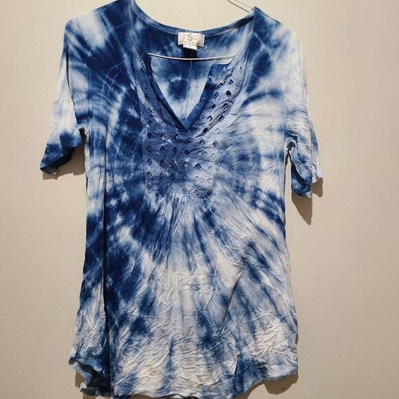OSO Casuals Womens Blue Tie Dye Tunic Detail Scoop neck Size M - Picture 1 of 7
